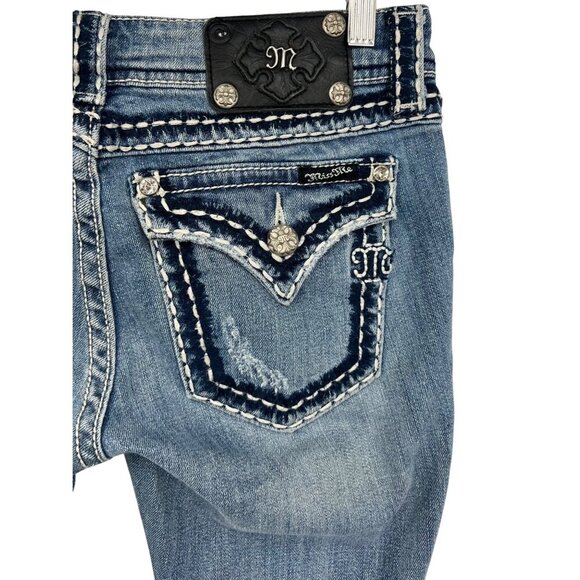 Miss Me Womens Boot Cut Jeans Size 28 Distressed Jewel Stretch Denim Y2K EUC - Picture 7 of 12